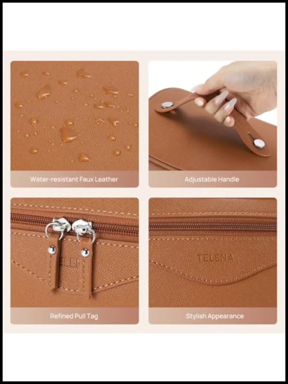 Large Vegan Leather Makeup Bag Travel Toiletry Organizer with Detachable Brush